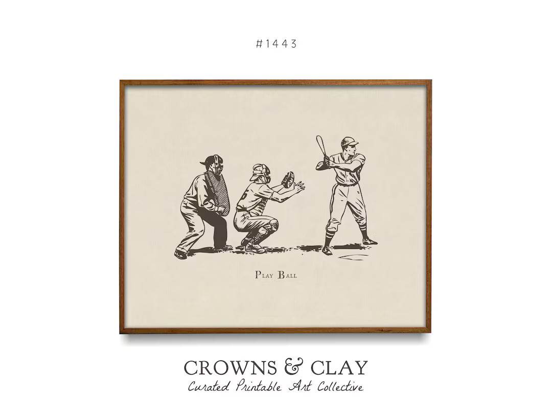 Neutral Baseball Printable Artwork, Vintage Sports Poster, Simple Children's Art Print, Dorm Room... | Etsy (US)