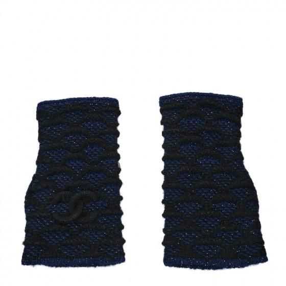CHANEL Cashmere Viscose CC Fingerless Gloves Black Navy | FASHIONPHILE (US)