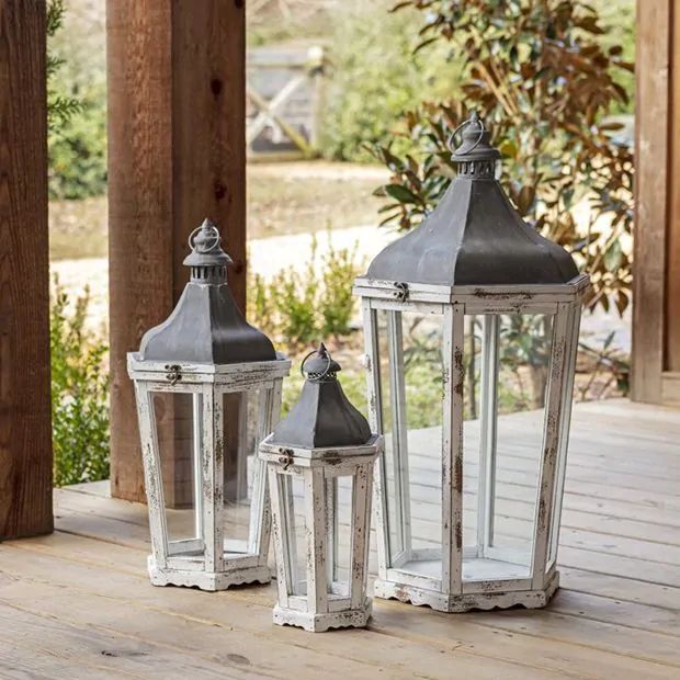 Weathered Wood Candle Lantern Collection Set of 3 | Antique Farm House