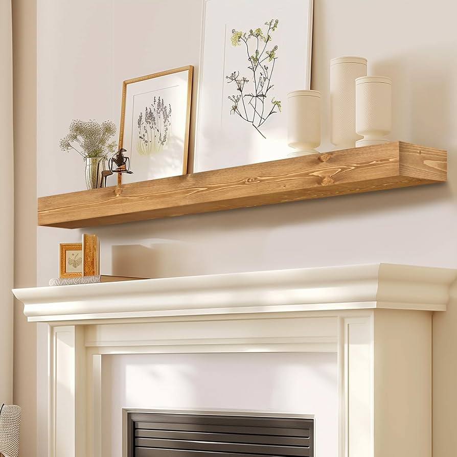 Fireplace Mantel Handmade, 3'' Thick Wall Decor Long Floating Shelf, 48inch Rustic Wood Shelf wit... | Amazon (US)