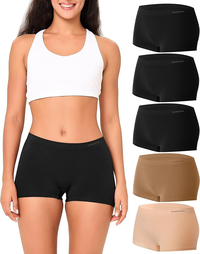 BAMBOO COOL Womens Boyshorts Underwear Mid Rise Boxer Briefs Panties | Amazon (US)