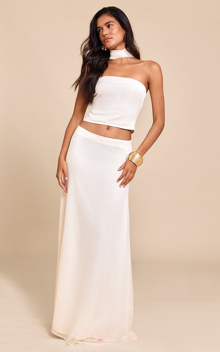 Cream Chiffon Neck Wrap Bandeau Top | PrettyLittleThing UK