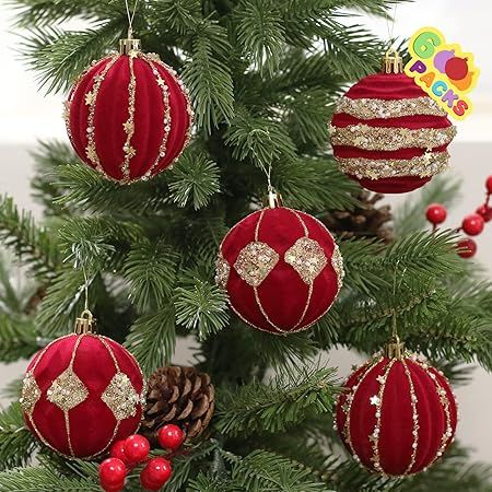 Amazon.com: SY Super Bang 2.76"/70MM Christmas Ornaments Set, 6PCS Flocked Xmas Ball Hanging Deco... | Amazon (US)