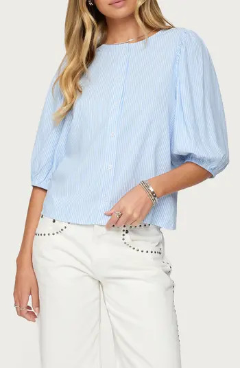 EDIKTED Crop Pinstripe Button-Up Shirt | Nordstrom | Nordstrom