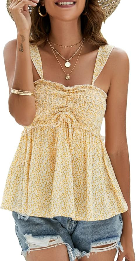 Feager Women Lace V Neck Chiffon Cami Tank Top Spaghetti Strap Sleeveless Shirts | Amazon (US)