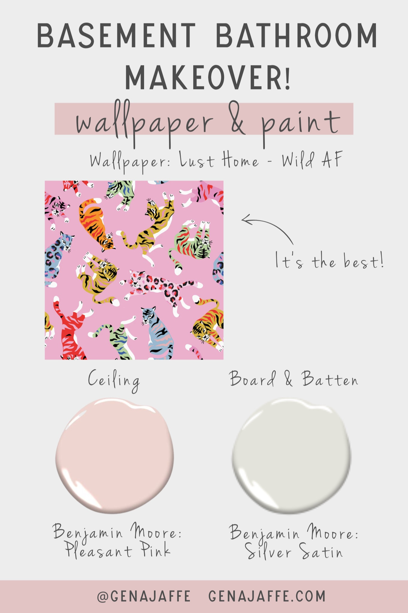 Sharing the most asked about parts of my basement bathroom makeover—the wallpaper and paint colors! I wallpapered above the board and batten and even painted the ceiling pink. Made such a difference in the space! 

#LTKhome #LTKunder100 #LTKfamily