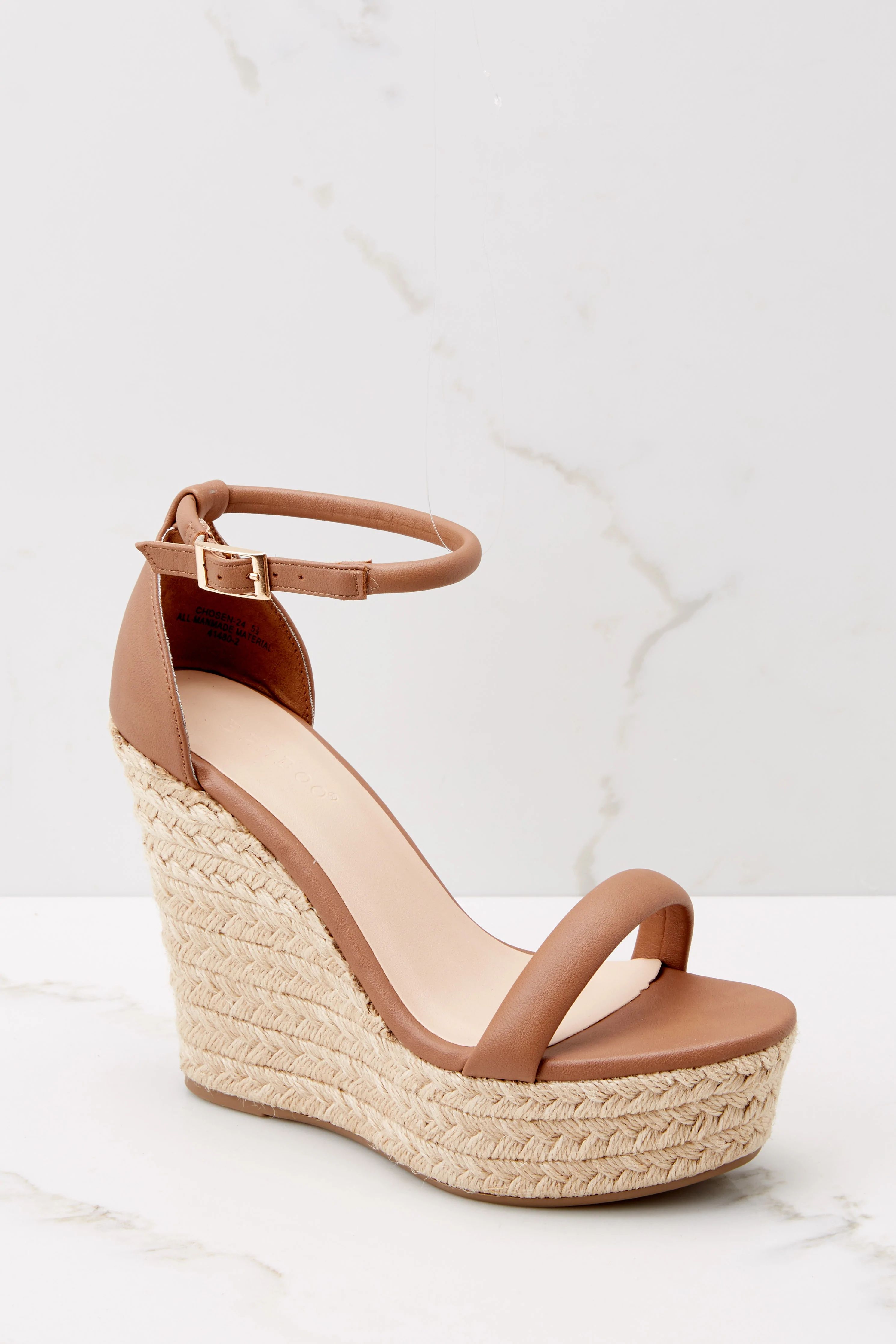 Evening Essential Tan Wedge Sandals | Red Dress 