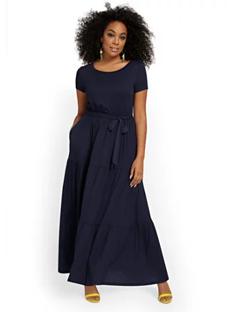 tiered tie-waist maxi dress | New York & Company