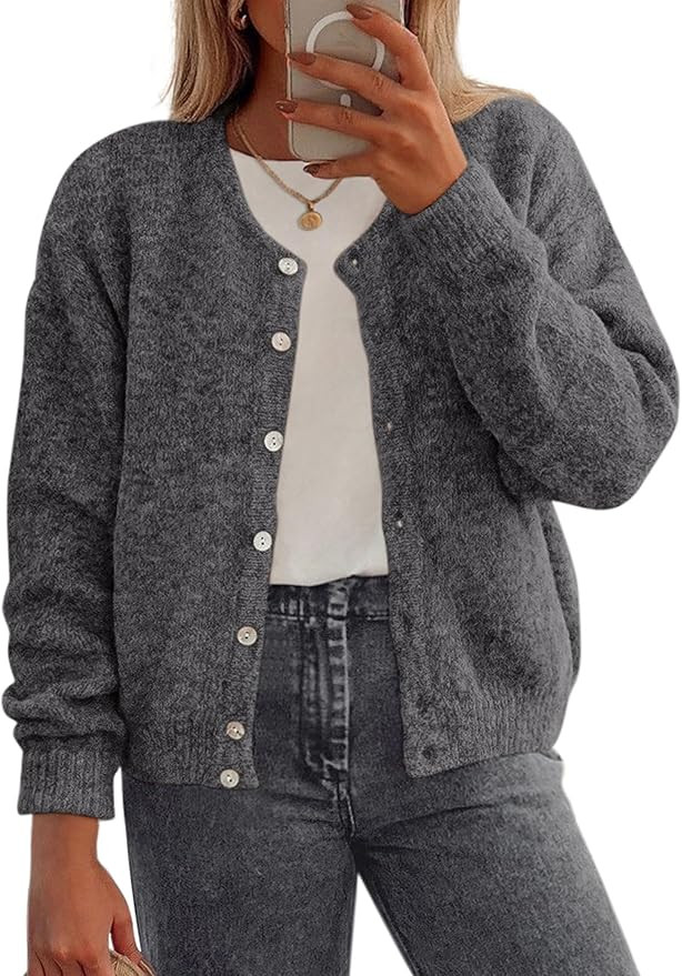 PRETTYGARDEN Fall Long Sleeve Cardigans for Women Trendy 2026 Lightweight Button Down Crewneck Lo... | Amazon (US)