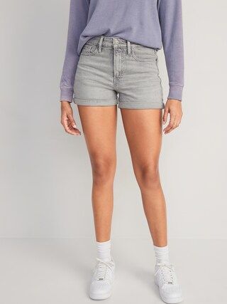 High-Waisted OG Straight Cuffed Gray Jean Shorts for Women -- 3-inch inseam | Old Navy (US)