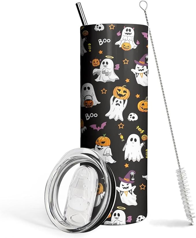 Ceovfoi Halloween Tumbler with Lid and Straw Ghost Boo Witch Ghost Pumpkin Coffee Travel Mug Cup,... | Amazon (US)