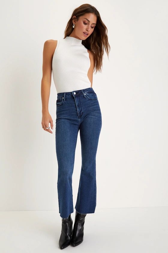 Stylish Flair Dark Wash Denim High Rise Flare Jeans | Lulus (US)