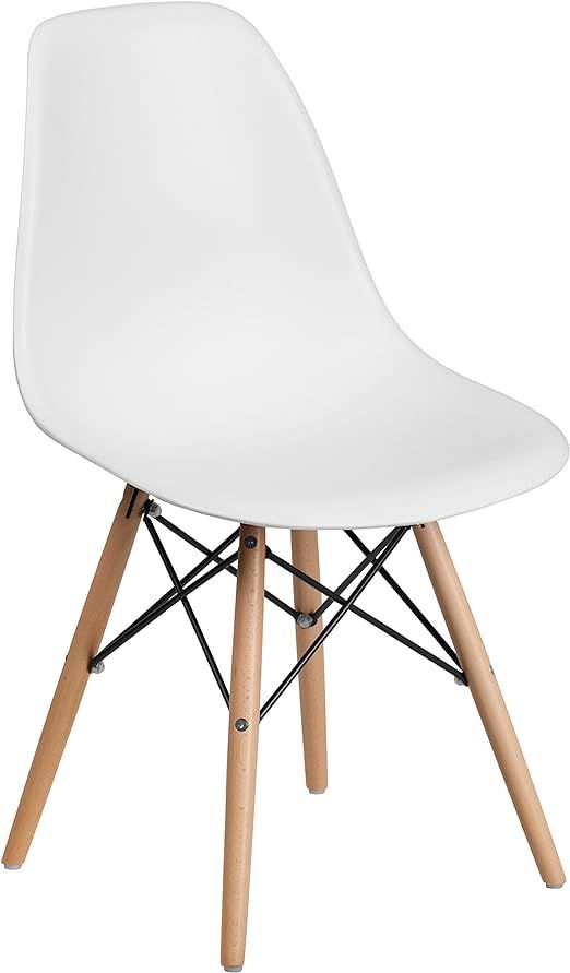 Flash Furniture Elon Series White Plastic Chair with Wooden Legs | Amazon (US)
