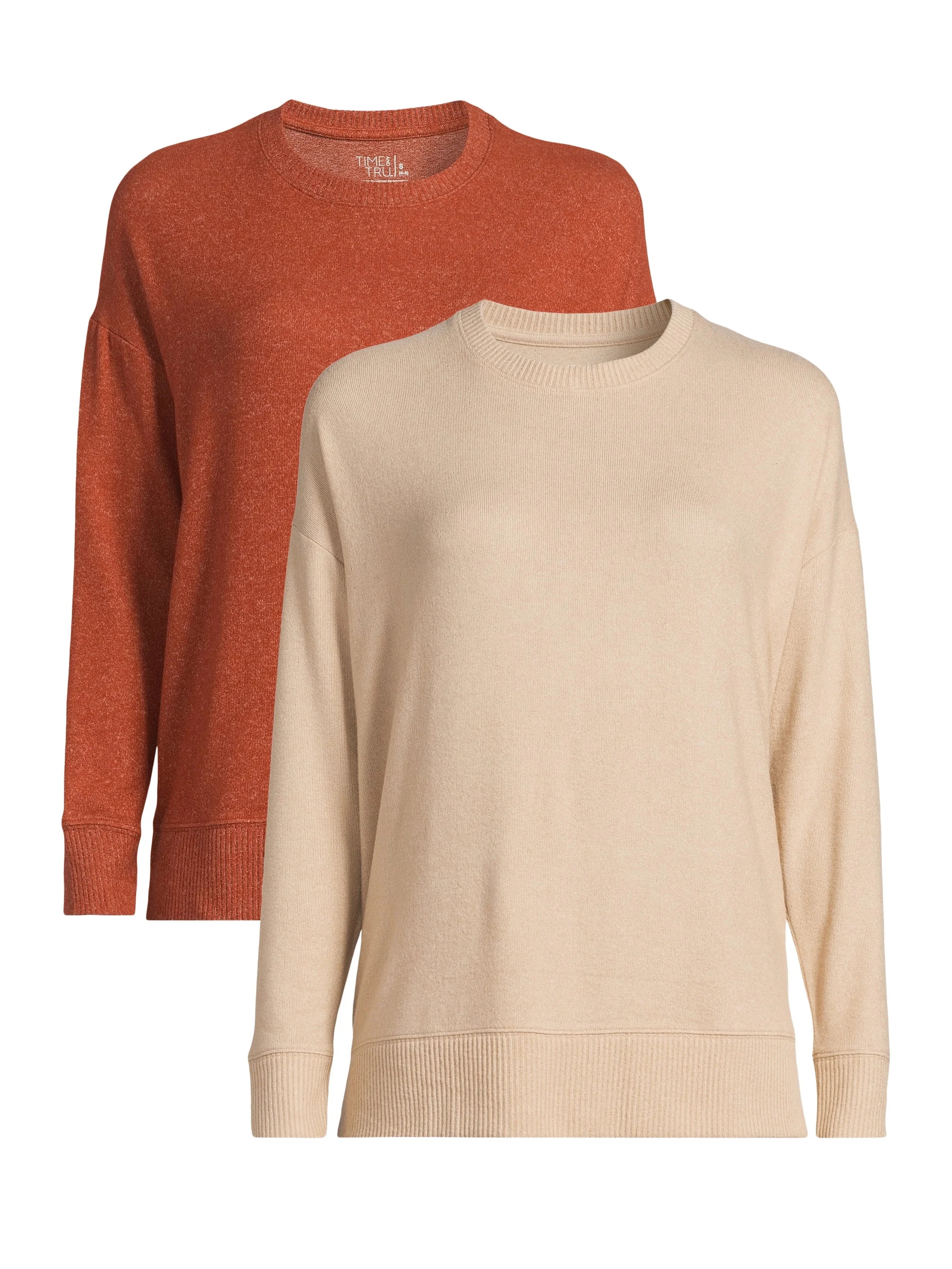 Time and Tru Women's Hacci Knit Pullover Sweatshirt with Long-Sleeves, 2-Pack | Walmart (US)