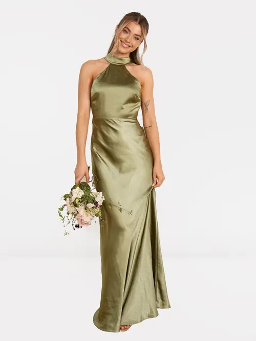Six Stories Halter Neck Satin Bridesmaid Dress in Moss Green at Nordstrom, Size 6 | Nordstrom