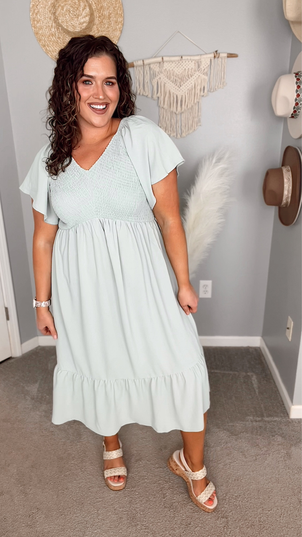 Styling neutral spring sandals from Amazon! 🌸👡✨ 
Shoes are wide foot friendly, wearing my true size 8.5
Dress: L 
Spring outfits, sandals, wedges, dress, shoes, outfit inspo
#midsizeoutfits #shoes #sandals #springoutfits #springstyle #summerfashion #wedges #dress #easterdress #vacationoutfits 

#LTKcurves #LTKSeasonal #LTKshoecrush