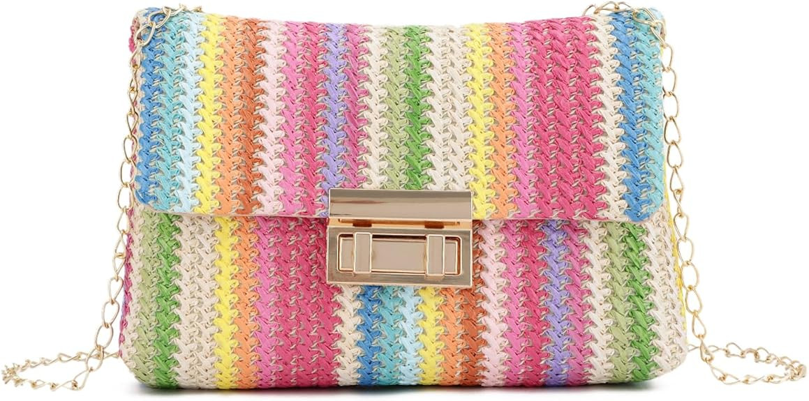 Oweisong Small Summer Straw Purse for Women Woven Beach Crossbody Bag Colorful Vacation Shoulder ... | Amazon (US)