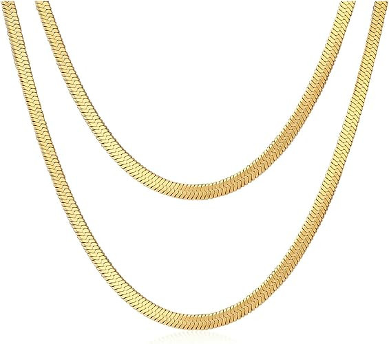Aeici Women Snake Chain Minimalist Layered Necklace Stainless Steel Gold Plated Double Choker | Amazon (US)
