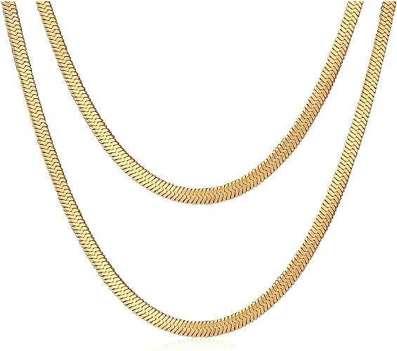 Aeici Women Snake Chain Minimalist Layered Necklace Stainless Steel Gold Plated Double Choker | Amazon (US)