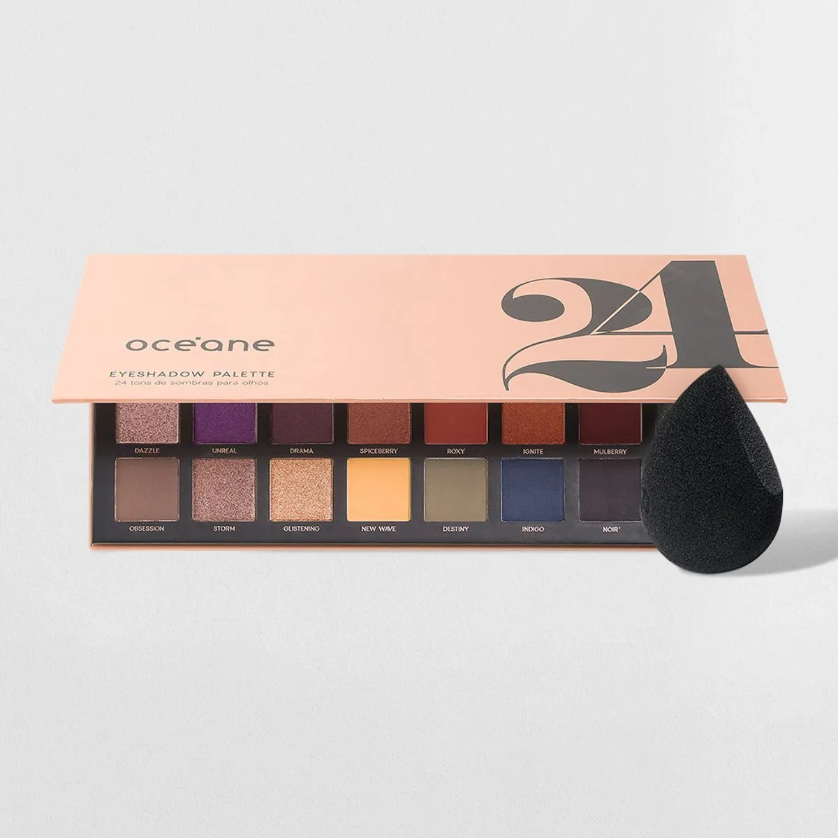 Kit Paleta de Sombras 24 Cores + Esponja de Maquiagem Flat Drop Edition (2 Produtos) | Oceane (BR)