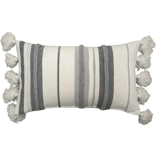Better Homes & Gardens Decorative Throw Pillow, Stripe Oversize, Oblong, Ivory/Grey, 14'' x 24'',... | Walmart (US)