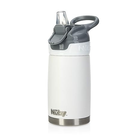 Nuby Thirsty Kids No Spill Flip-It Reflex Stainless Steel Travel Cup, 10 Oz, White | Amazon (US)