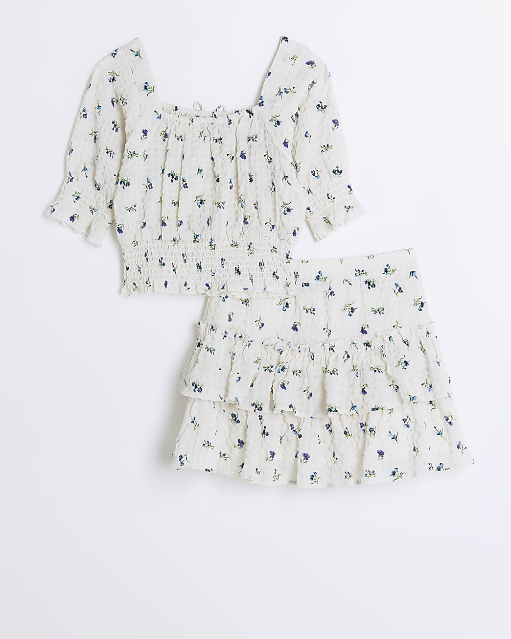 Girls cream floral blouse and skirt set | River Island (UK & IE)