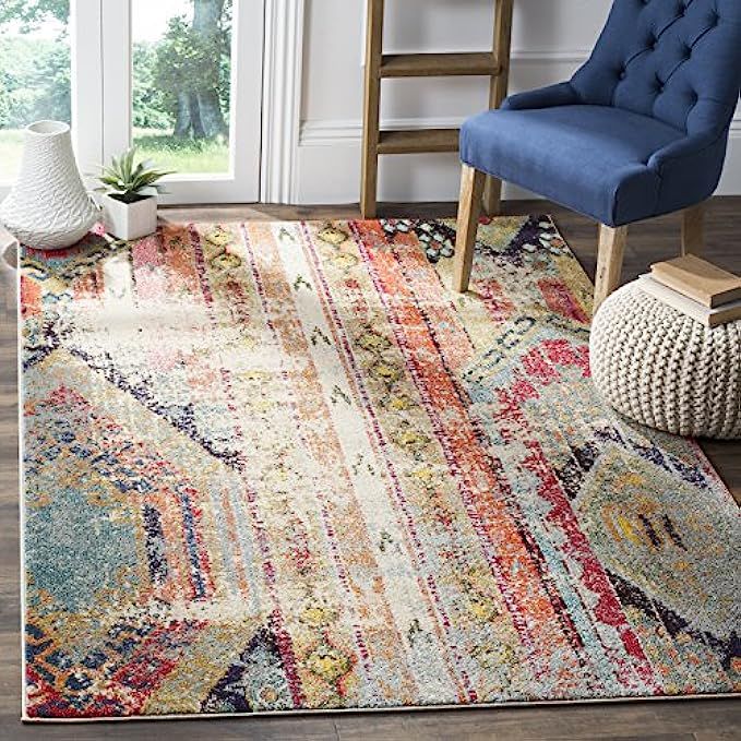 Safavieh Monaco Collection MNC222F Modern Bohemian Multicolored Distressed Area Rug (4' x 5'7") | Amazon (US)