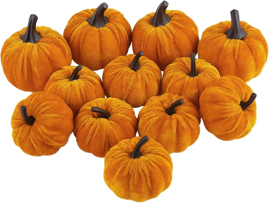 Fovths 12 Pieces Artificial Velvet Pumpkins Fake Decorative Pumpkins Foam Pumpkins Decoration for... | Amazon (US)