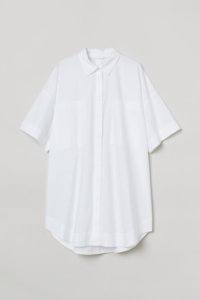 H & M - Short-sleeved Poplin Shirt - White | H&M (US + CA)