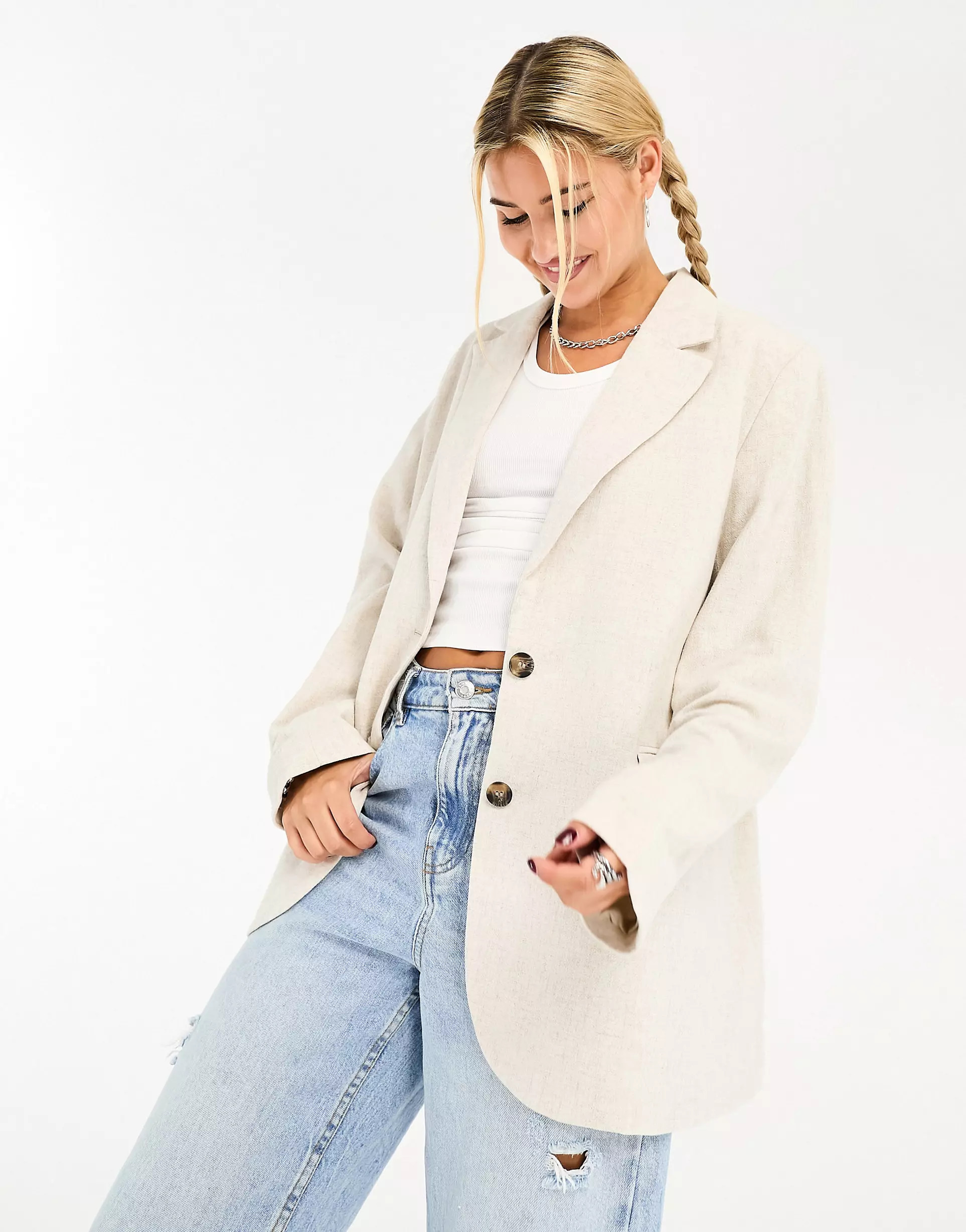 Weekday Isa linen mix blazer in beige | ASOS (Global)