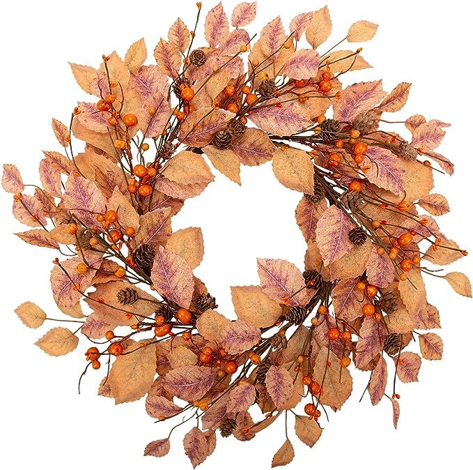 VGIA 18 Inch Fall Leaves Wreath Fall Wreath Autumn Wreath for Front Door with Fall Leaves Artific... | Amazon (US)