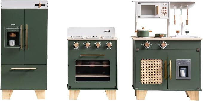 ROBUD 3-Piece Kids Kitchen Playset, Vintage Wooden Play Kitchen, Pretend Toddlers Kitchen Toy wit... | Amazon (US)