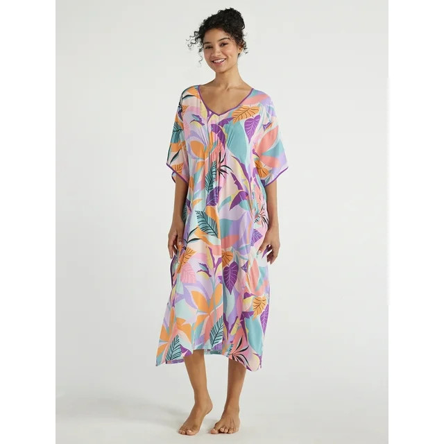 Joyspun Women's Woven Print Sleep Caftan, Sizes S to 4X - Walmart.com | Walmart (US)