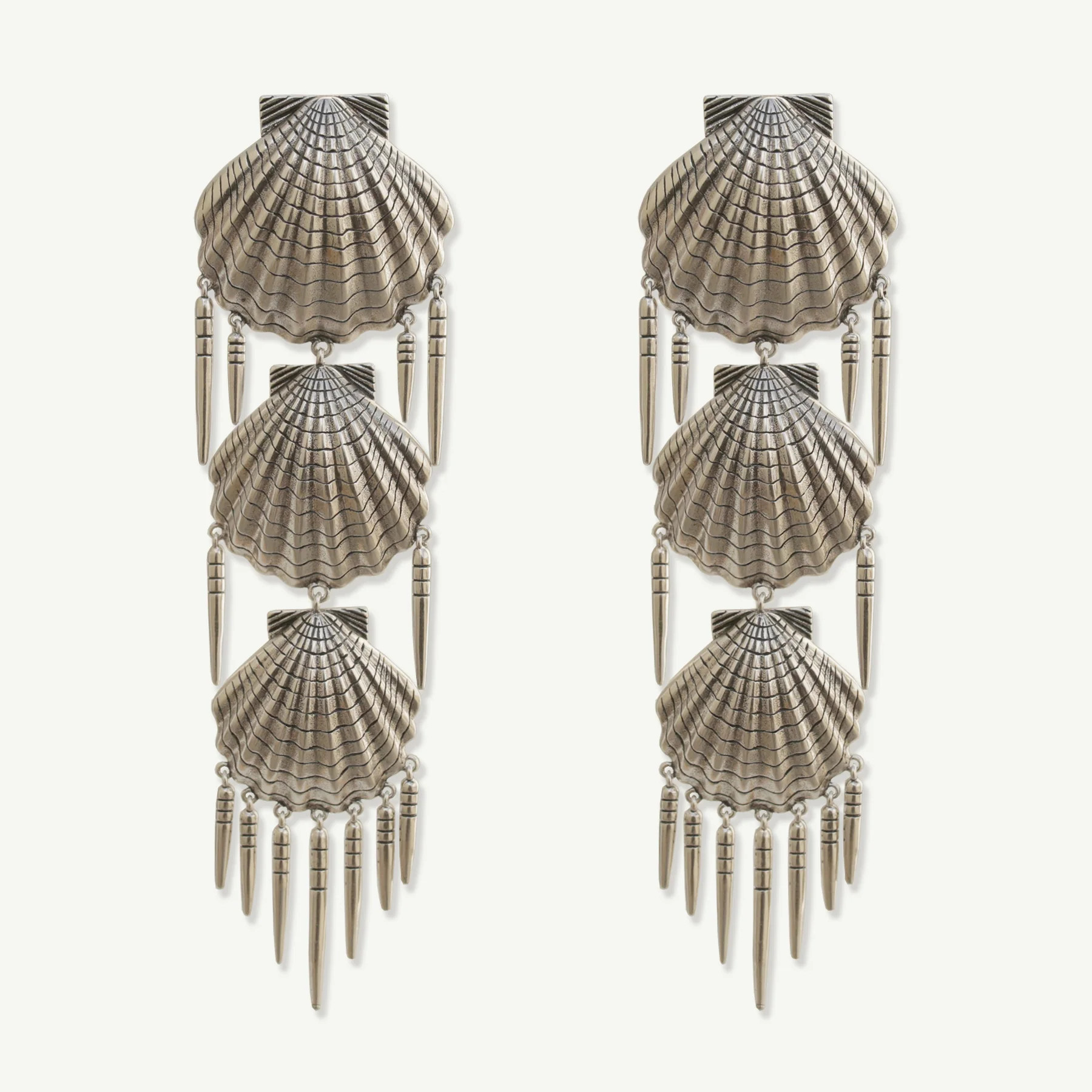 Delmar Shell Statement Earrings Antique Silver | Rahya Jewelry Design