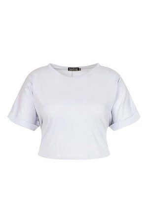 Plus Cotton Mix Turn Cuff Crop T-Shirt | Boohoo.com (US & CA)