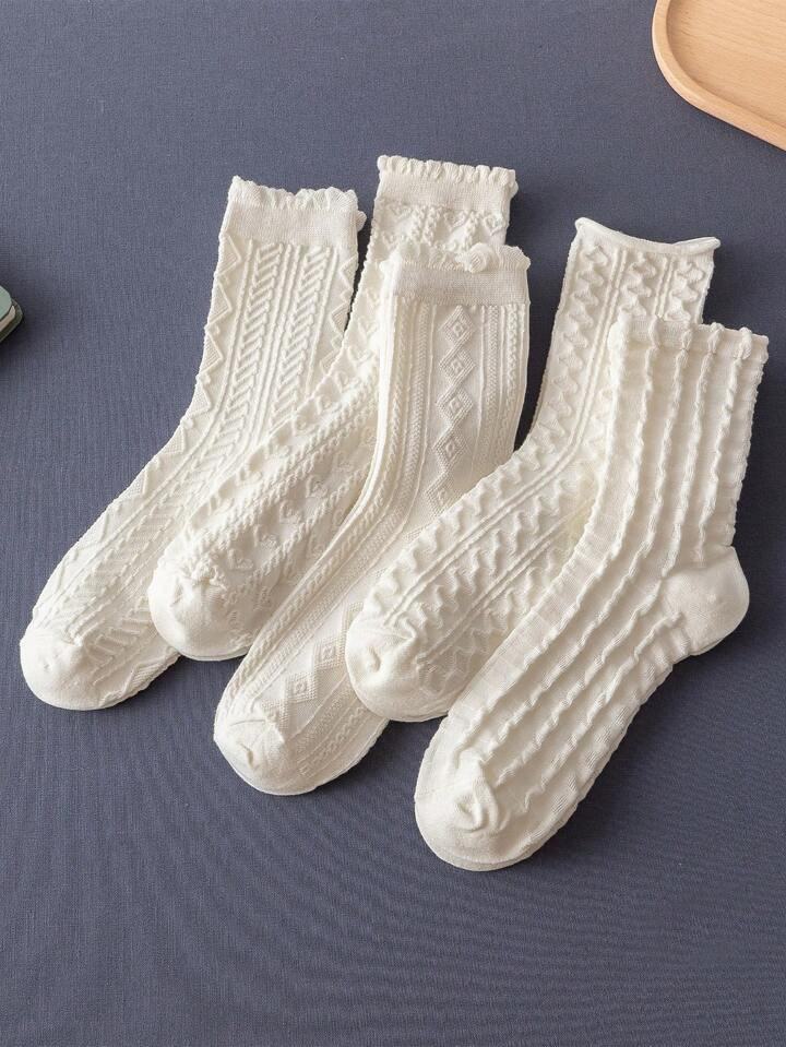 5pairs Women Solid Casual Crew Socks For Daily Life | SHEIN