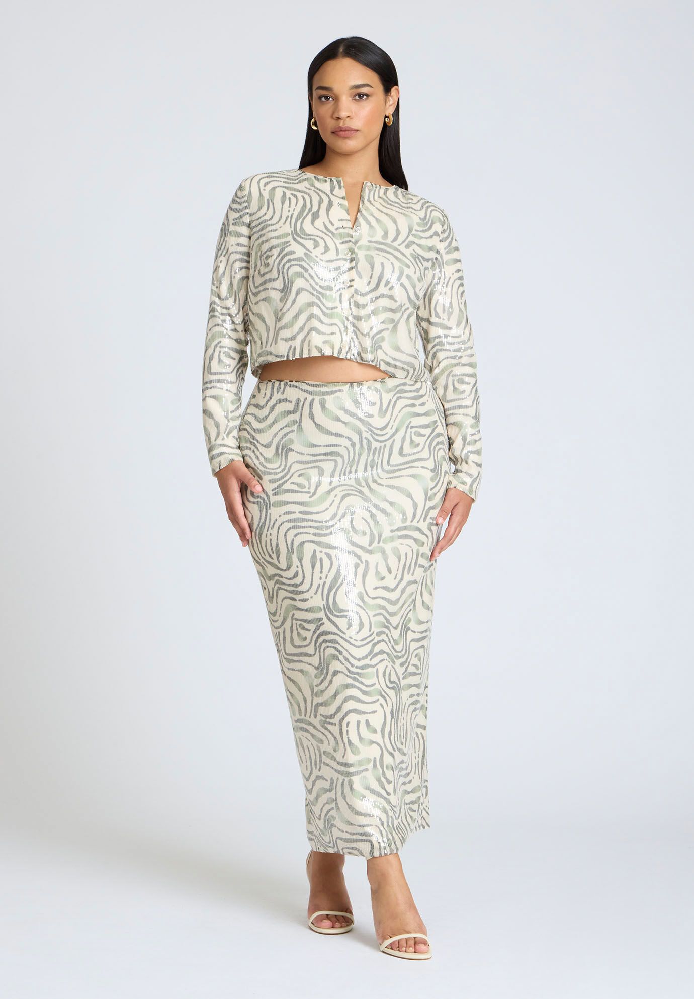 Printed Sequin Maxi Skirt | Eloquii