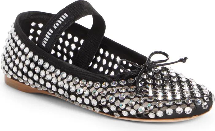 Crystal Embellished Fishnet Mary Jane Ballet Flat (Women) | Nordstrom