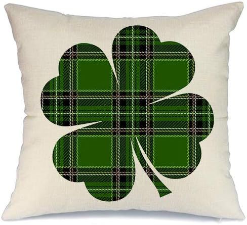 AENEY St Patricks Day Pillow Cover 18x18 for Couch Green Buffalo Check Plaid Clover Happy St Patr... | Amazon (US)