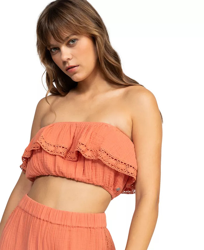 Juniors' Golden Tropic Cotton Crochet-Trim Crop Top | Macy's