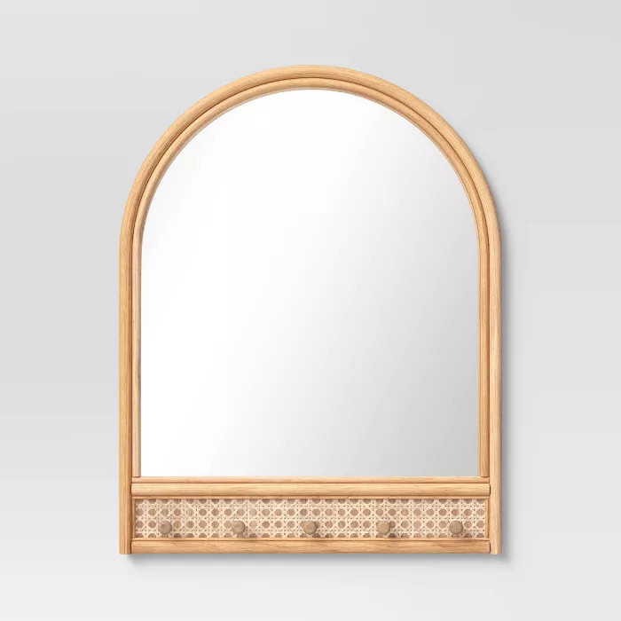 18" x 24" Rattan and Caning Decorative Wall Mirror with Hooks - Opalhouse™ | Target
