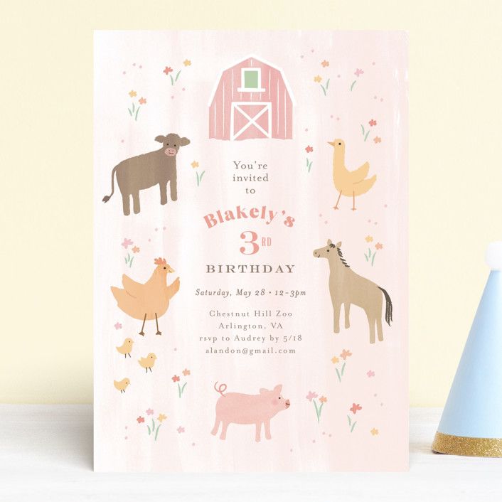 "storybook farm" - Customizable Children's Birthday Party Invitations in Pink by Jennifer Wick. | Minted