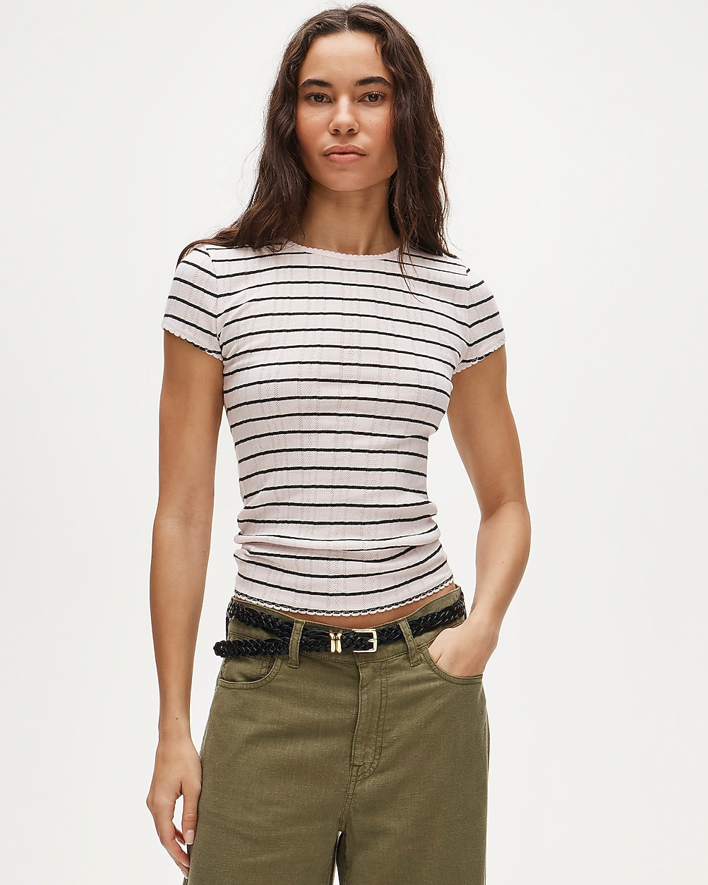 Pointelle short-sleeve T-shirt in stripe | J. Crew US