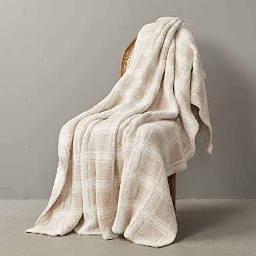 Decorative Plaid Fuzzy Blanket Ultra-Soft Fluffy Fleece Throw Knitted Warm Cozy Blanket for Bed,Chair,Couch,Sofa (Beige) | Amazon (US)