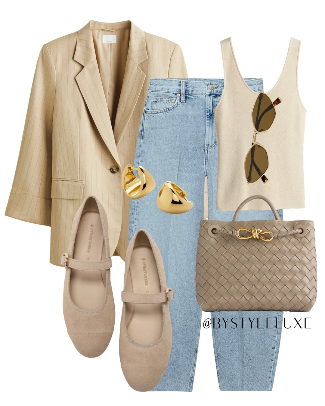SOFT NEUTRALS - Love this new in beige stripe blazer from H&M styled with @Zara barrel leg jeans and suede flats for an everyday look

#LTKshoes #LTKjeans #LTKspring