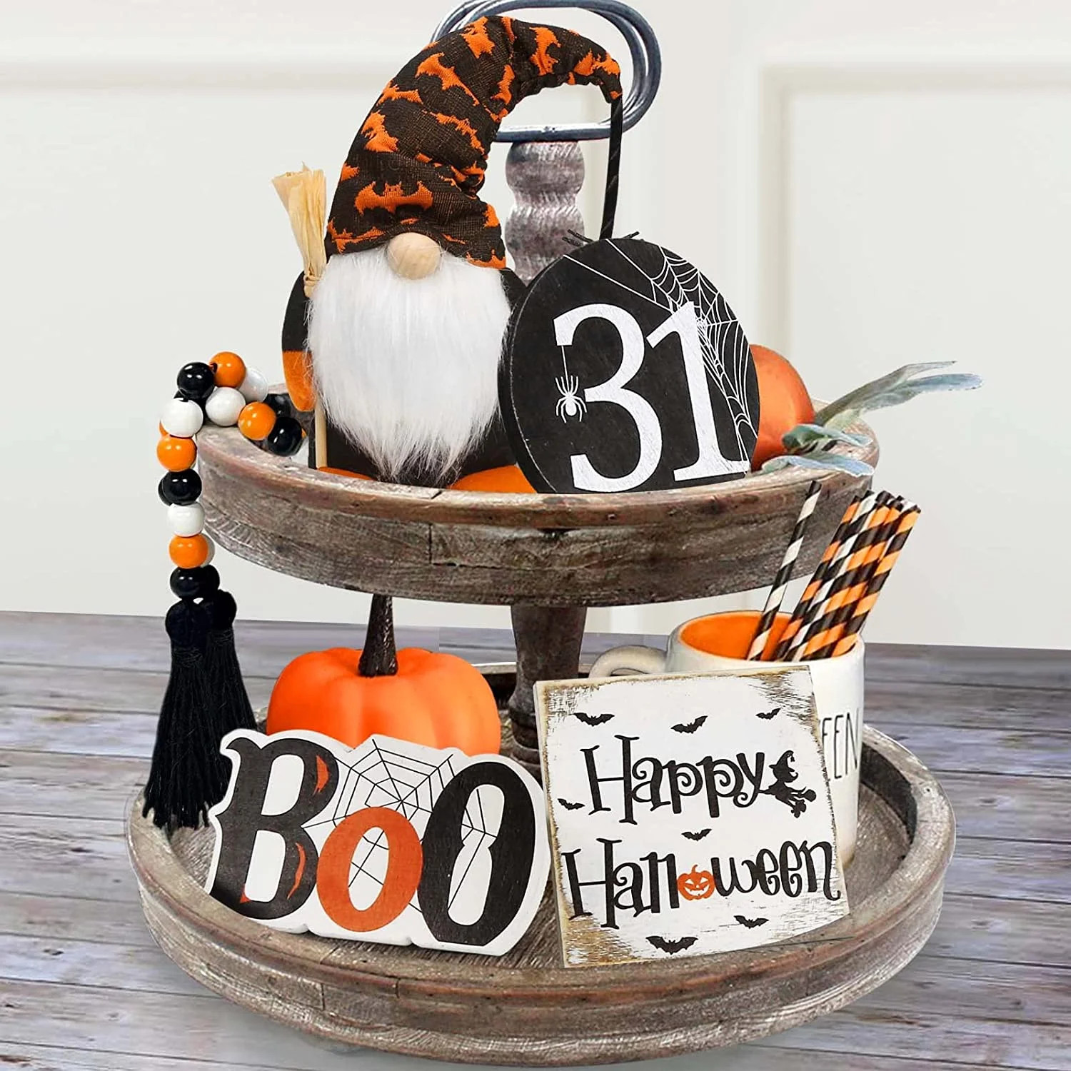 Coolmade Halloween Decorations - Boo Happy Halloween Wooden Signs - Cute Gnomes Plush and Bead Ga... | Walmart (US)
