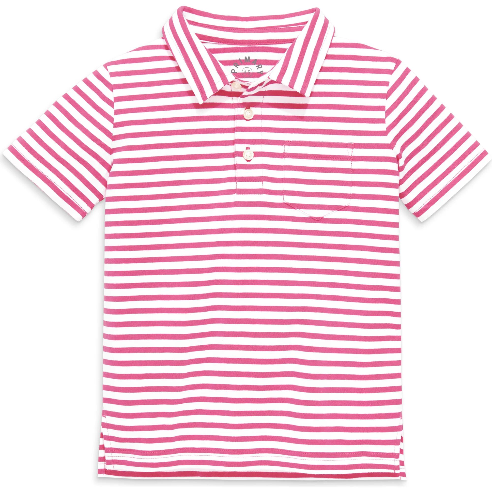 Short Sleeve Polo In Stripe, Bubblegum/White Stripe | Maisonette