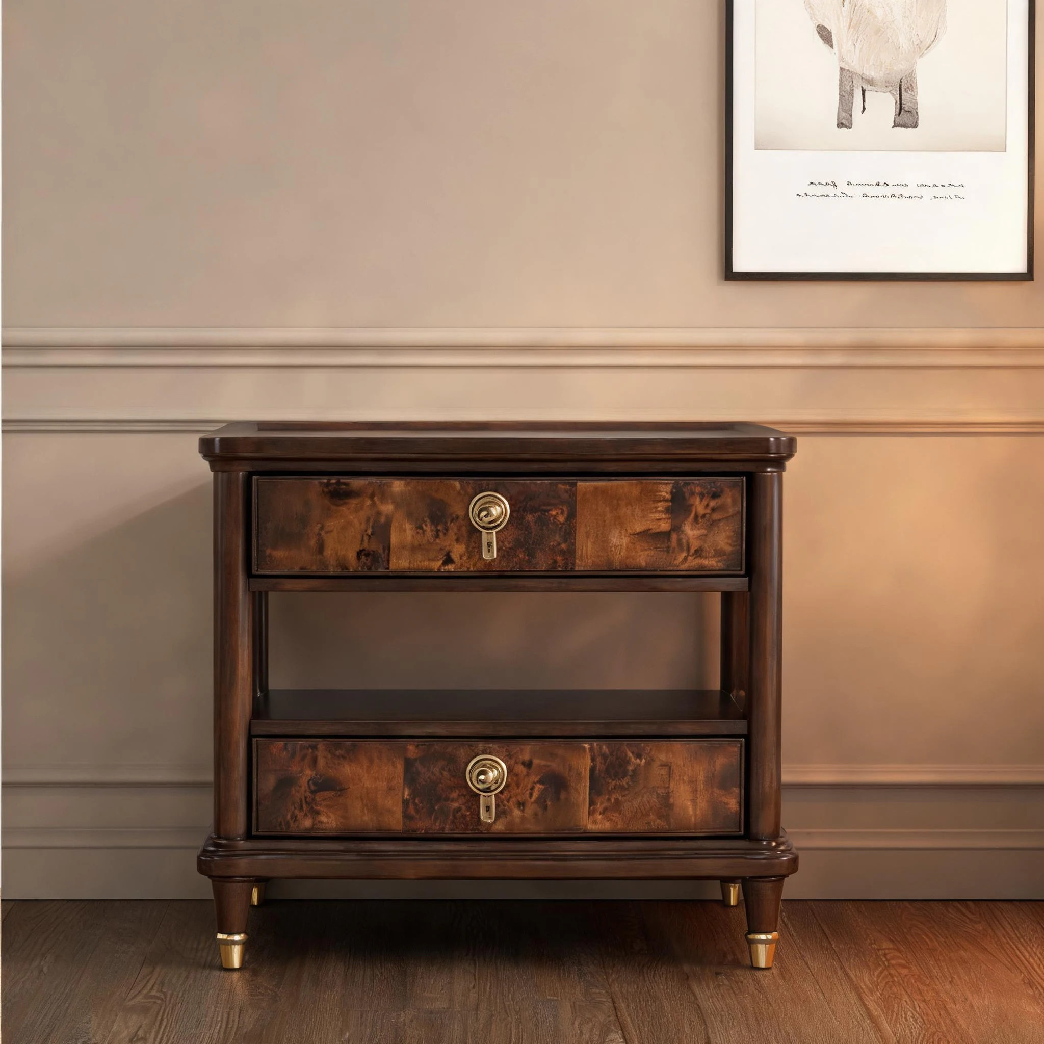 Naturefalls Dark Cherry Rubber Wood Nightstand with Charging Station Traditional Rectangular Bedside Table 30.5x19x26.5 Inches 2 Drawers one_size | Lowe's
