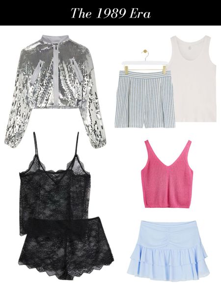 Get the 1989 Eras tour look. Choose skater skirts and cropped tops or go bold in underwear as outer topped with a sequinned bomber jacket.

#LTKuk #LTKstyletip #LTKsummer